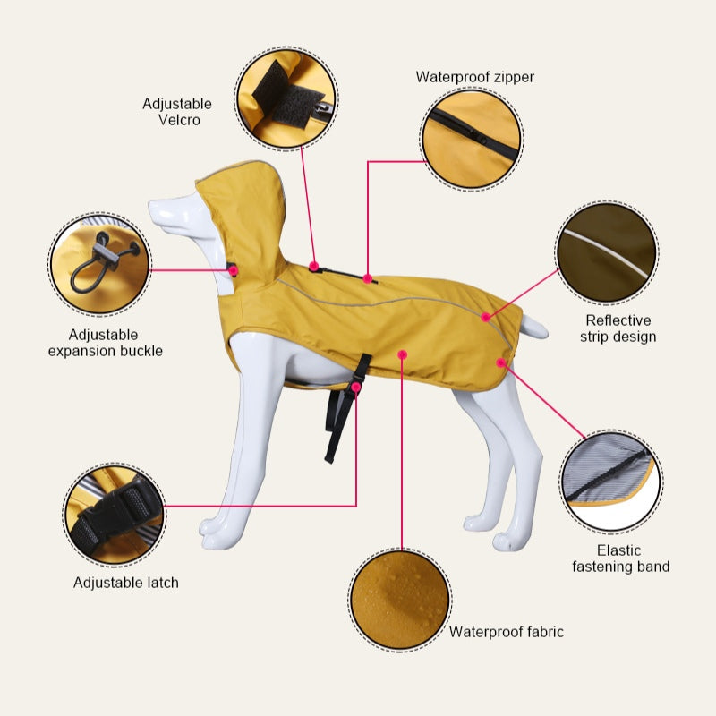 Medium and Large Dog Raincoat Portable Hooded Reflective