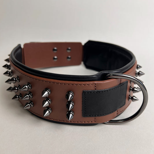 Retro spiky leather dog collar with soft lining that doesn't tighten the neck, pit bull, German Shepherd, Poodle