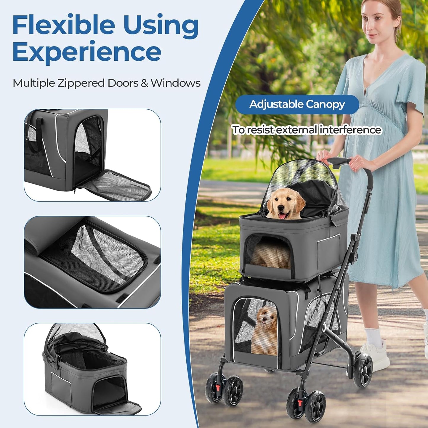 Pet stroller - 2 pets, foldable, suitable for small and medium dogs