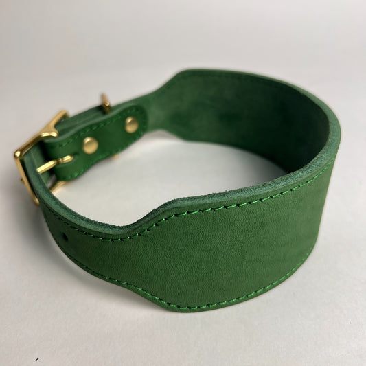 Vintage Greyhound Collar – Wide Genuine Leather Sighthound Dog Collar with Retro Brass Buckle