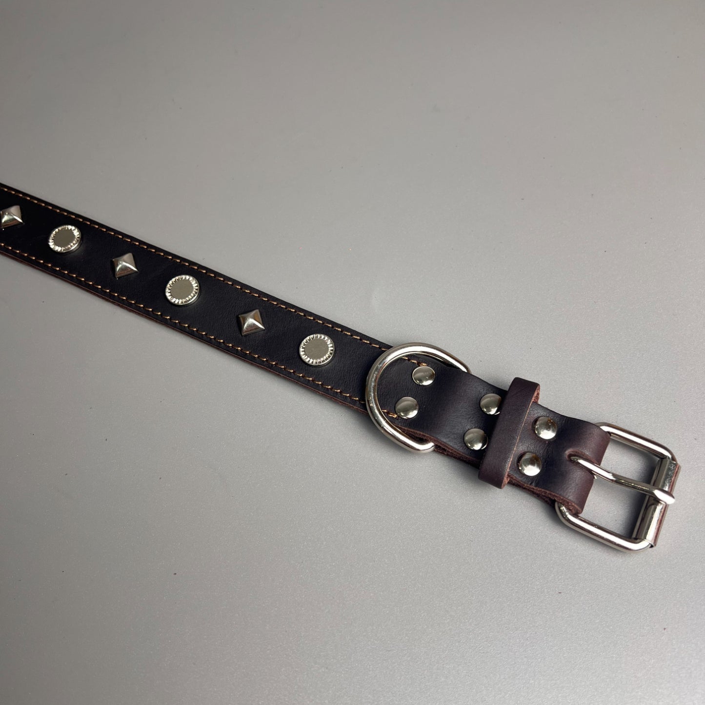 Genuine Leather Studded Dog Collar,  Handmade Thick Leather Pet Collar with Zinc Alloy Rivets