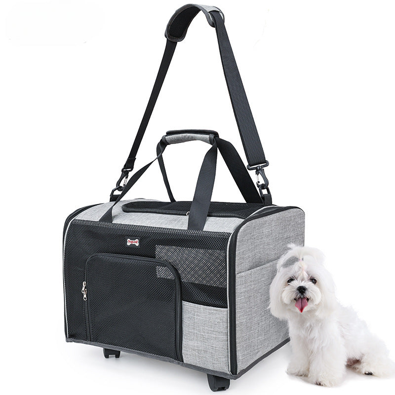 Foldable pet bag with wheels