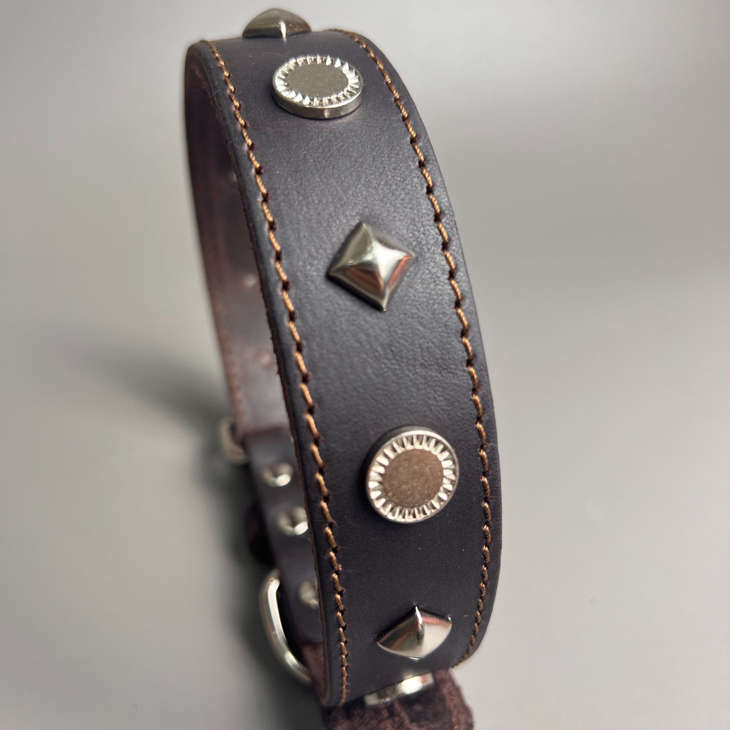 Genuine Leather Studded Dog Collar,  Handmade Thick Leather Pet Collar with Zinc Alloy Rivets
