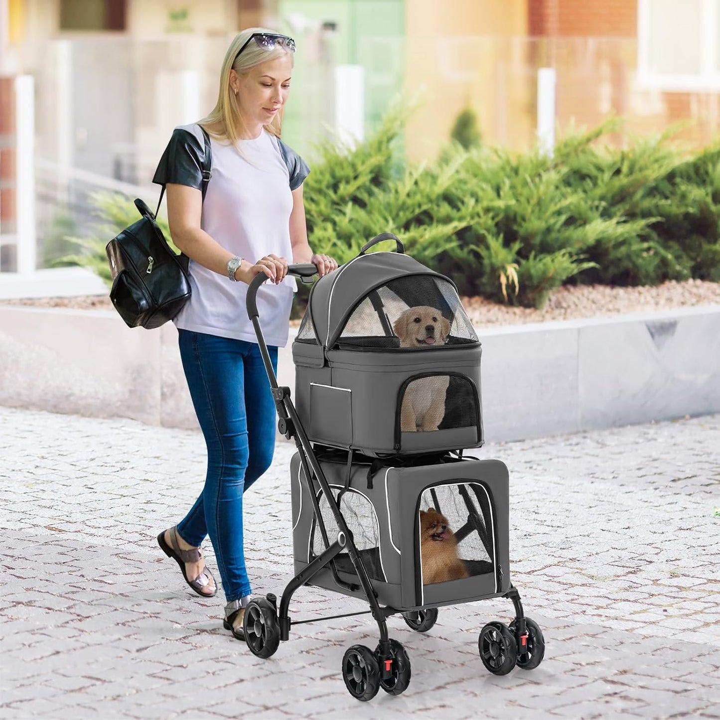 Pet stroller - 2 pets, foldable, suitable for small and medium dogs