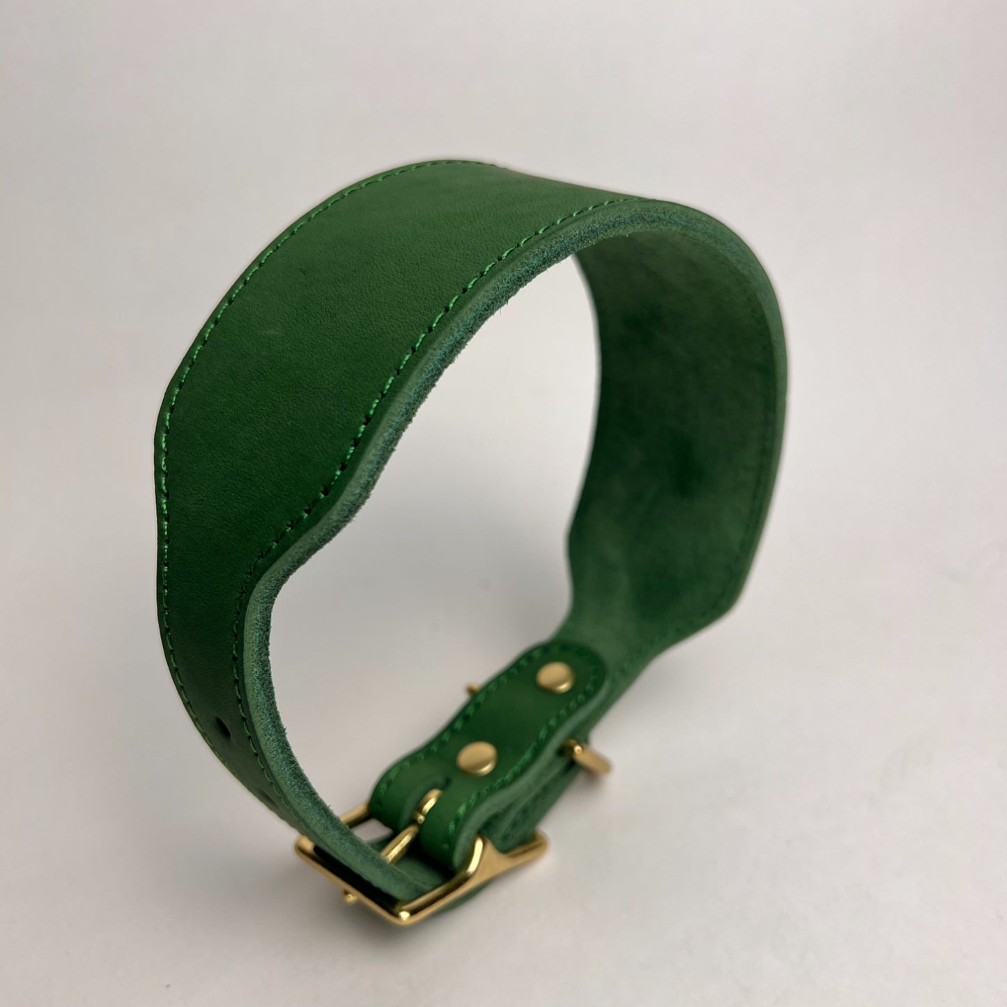 Vintage Greyhound Collar – Wide Genuine Leather Sighthound Dog Collar with Retro Brass Buckle