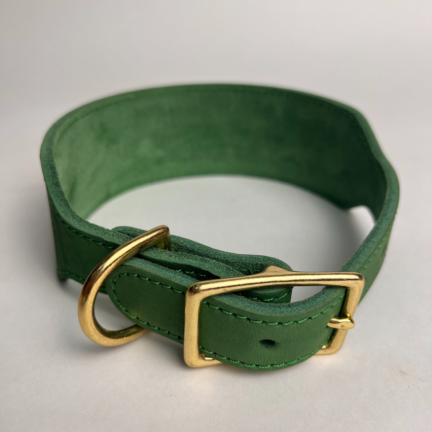 Vintage Greyhound Collar – Wide Genuine Leather Sighthound Dog Collar with Retro Brass Buckle