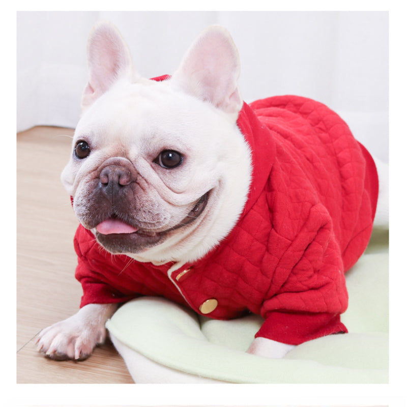 Dog Winter Warm Jacket Double-layer Thickened Hoodie Button Cardigan