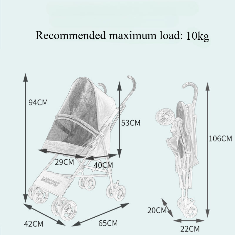 Lightweight pet stroller for dogs and cats, no installation and quick folding