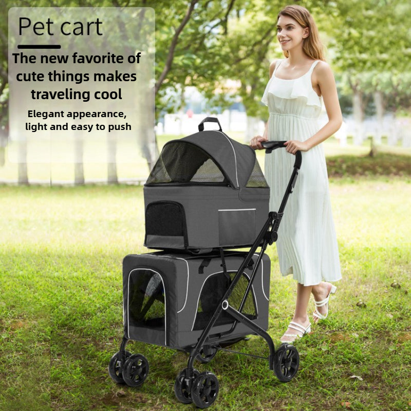 Pet stroller - 2 pets, foldable, suitable for small and medium dogs