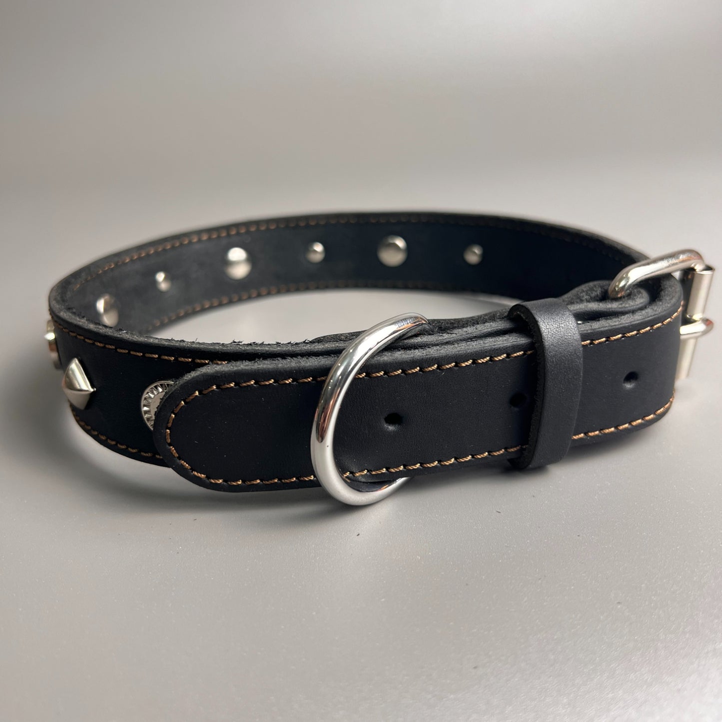 Genuine Leather Studded Dog Collar,  Handmade Thick Leather Pet Collar with Zinc Alloy Rivets