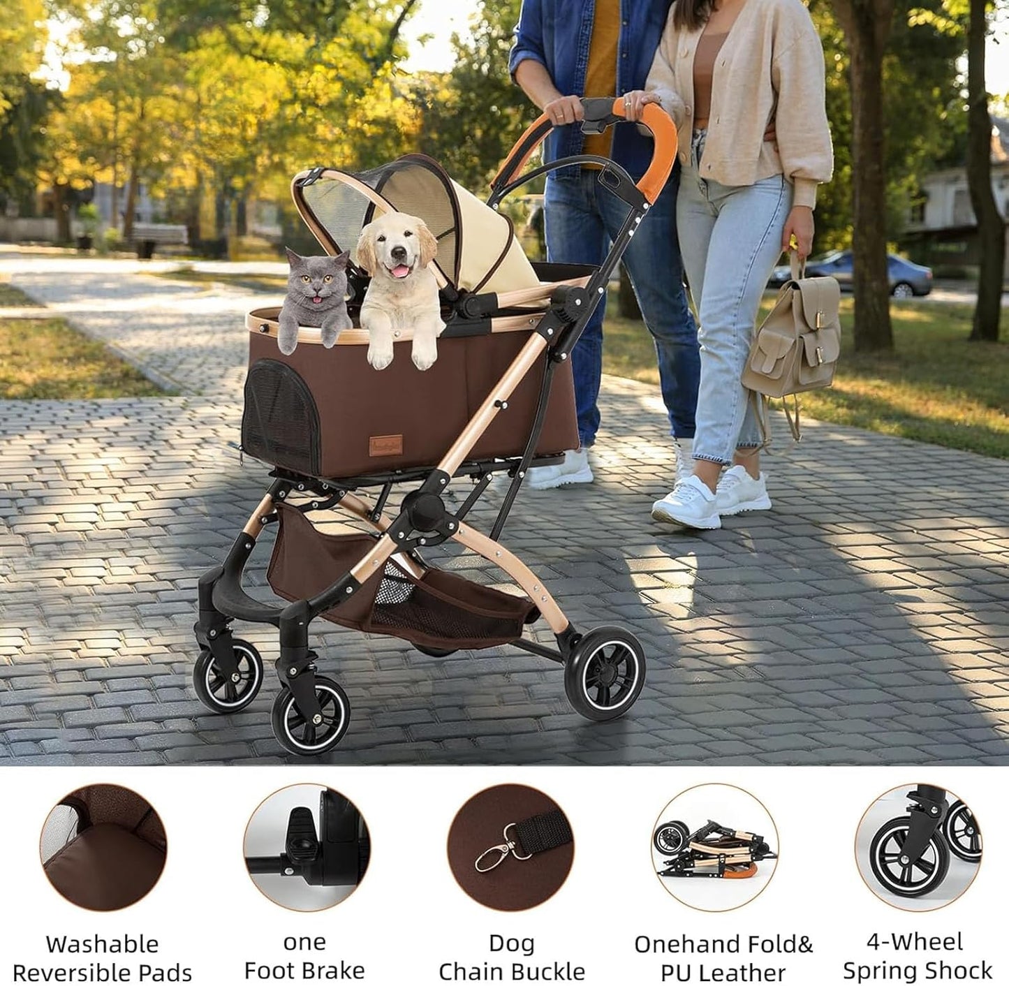 Pet stroller, suitable for small and medium dogs, pet folding stroller