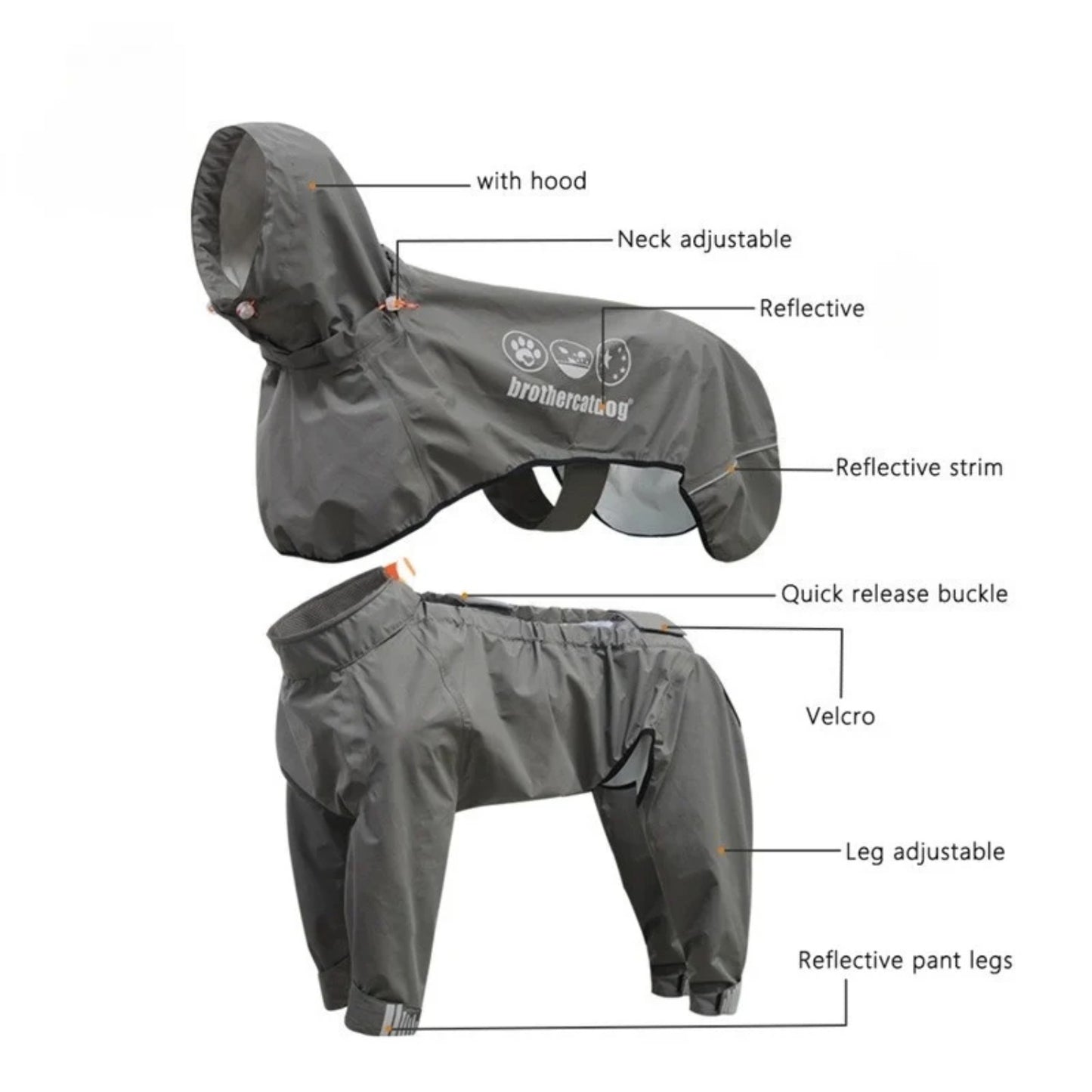 Dog raincoat waterproof integrated raincoat, four legged reflective assault suit with adjustable hood for sheepdogs Labrador