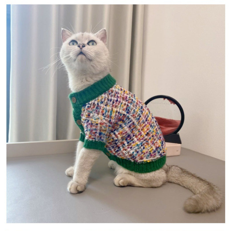 Colorful dot cardigan sweater for small dogs and cats