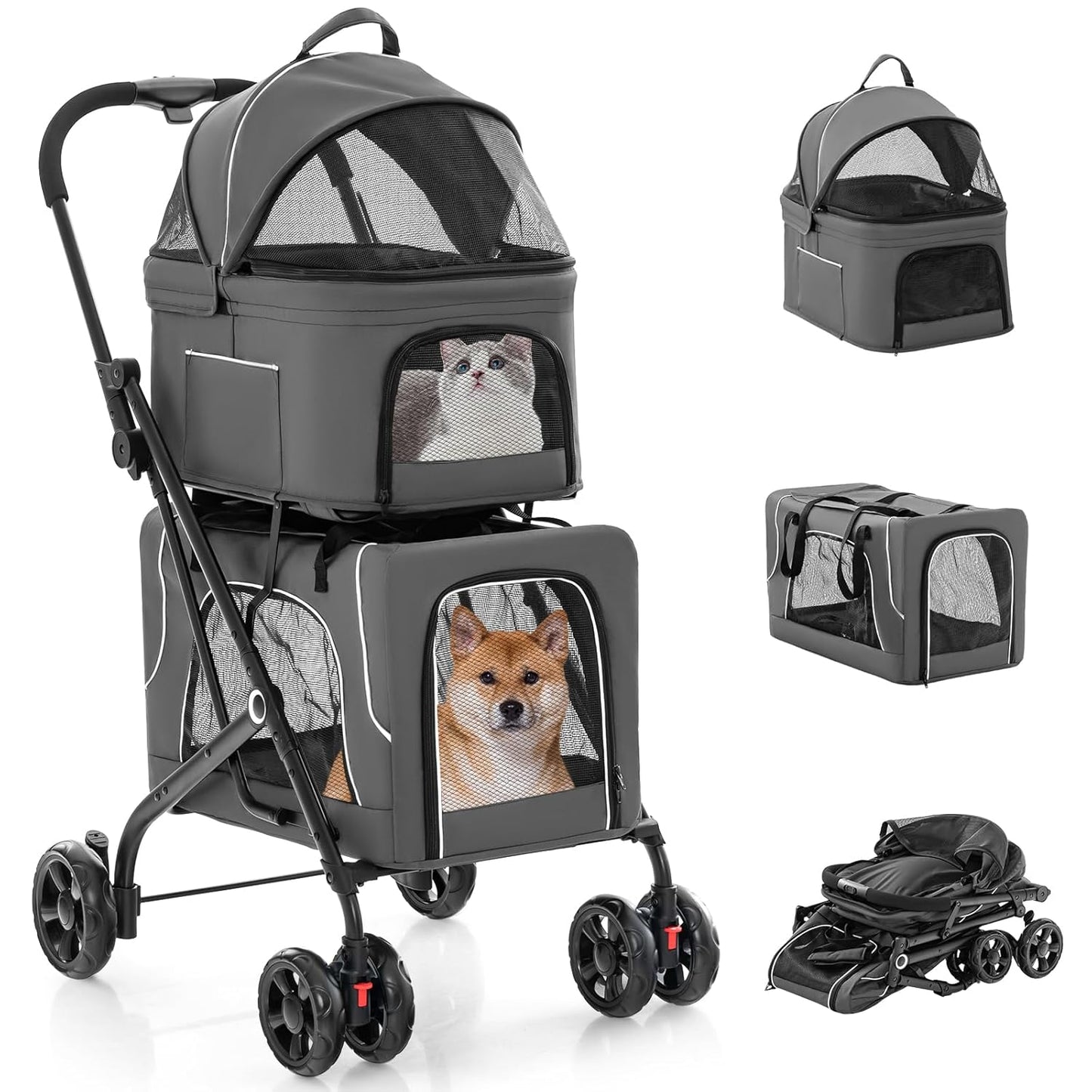 Pet stroller - 2 pets, foldable, suitable for small and medium dogs