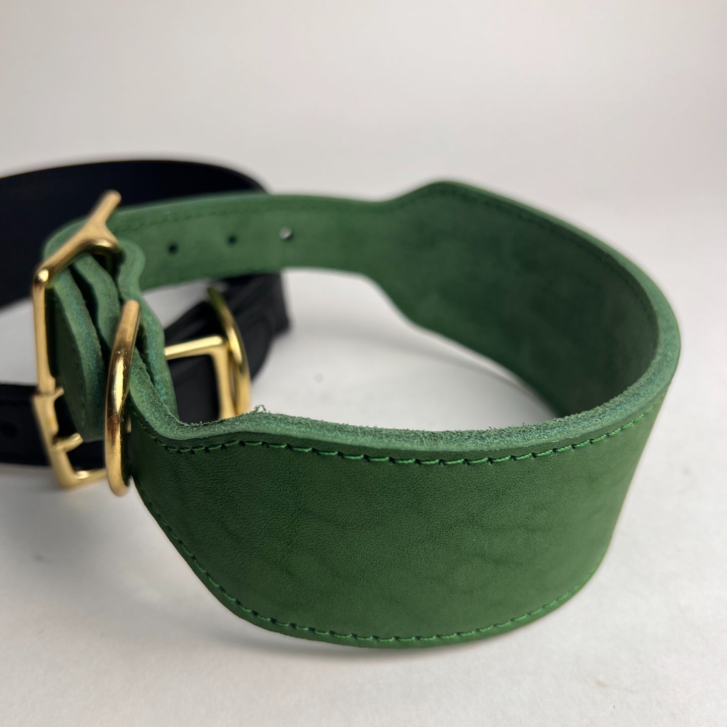 Vintage Greyhound Collar – Wide Genuine Leather Sighthound Dog Collar with Retro Brass Buckle