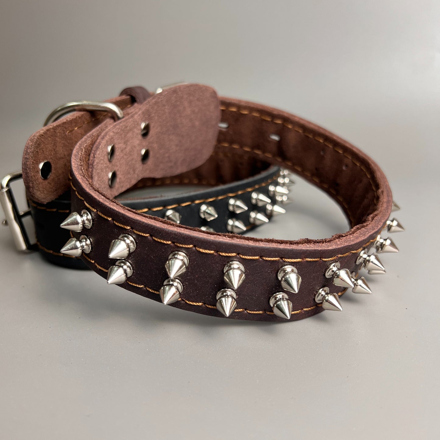 Handmade Spiked Dog Collar Genuine Leather Studded Punk Collar Durable Strong Collar for Pitbull Rottweiler
