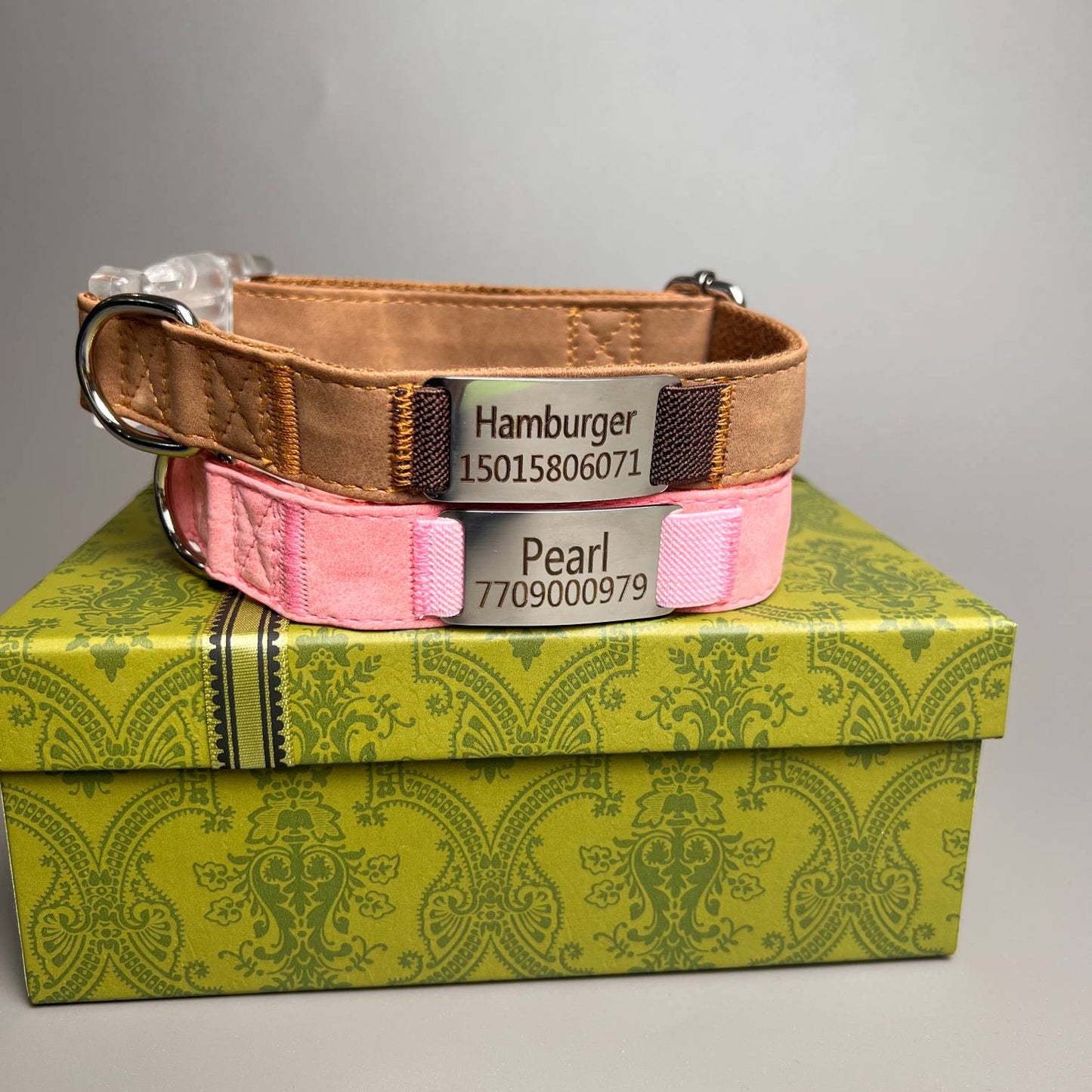 Personalized dog collars, leather dog collars with custom names