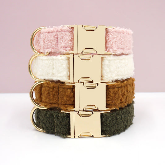 Teddy Velvet Pet Collar, Anti-lost, Engravable Name and Phone Number