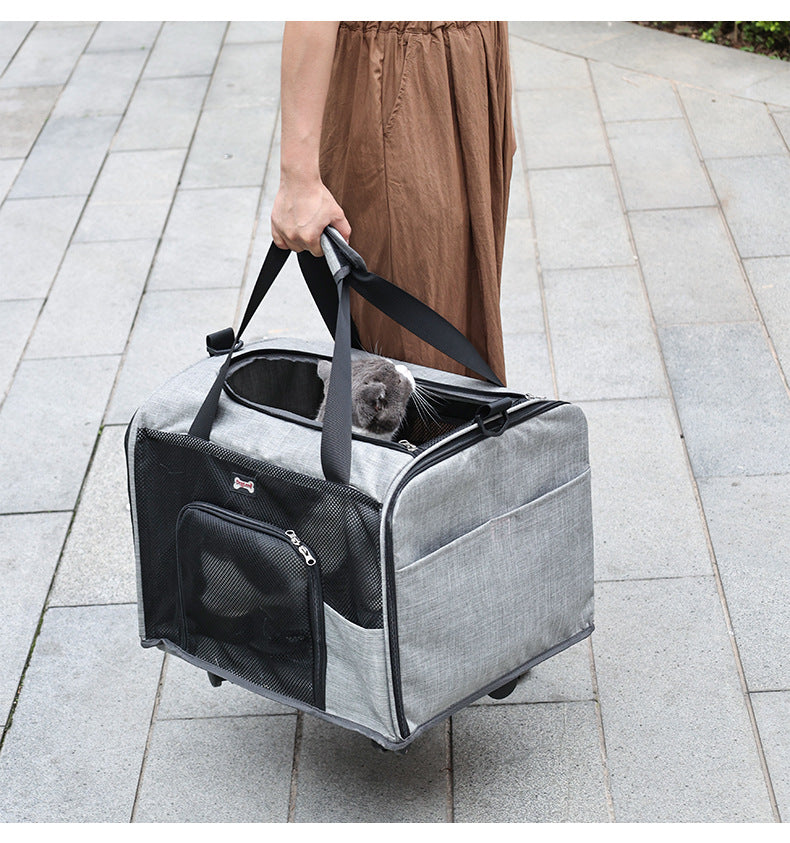 Foldable pet bag with wheels