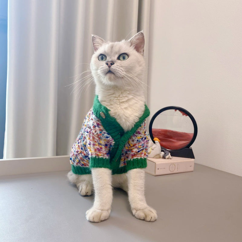 Colorful dot cardigan sweater for small dogs and cats