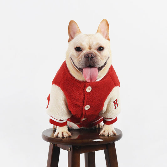 Pug French Bulldog Winter Thick Fleece Coat Pet Baseball Jacket