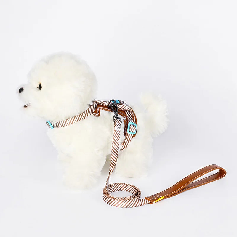 Dog leather chest strap with traction rope, soft and comfortable, lightweight dog collar, suitable for small dogs and cats