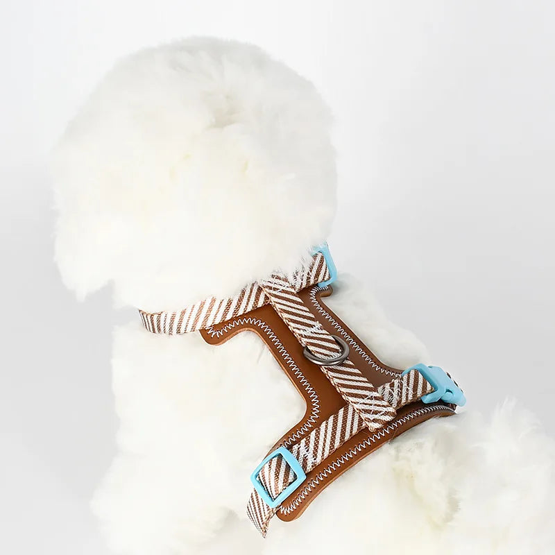 Dog leather chest strap with traction rope, soft and comfortable, lightweight dog collar, suitable for small dogs and cats
