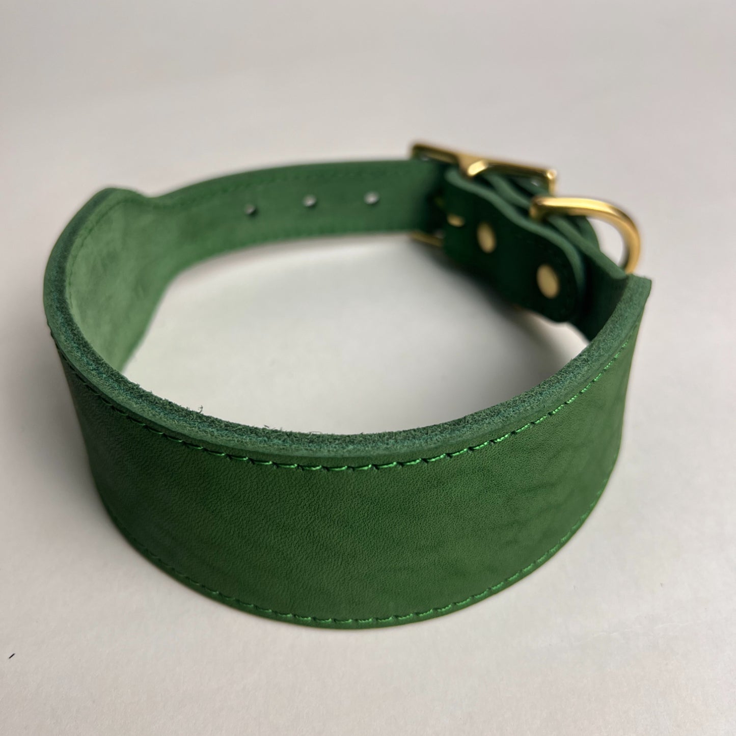 Premium Wide Leather Greyhound Collar – Full Grain Cowhide Dog Collar with Solid Brass Hardware