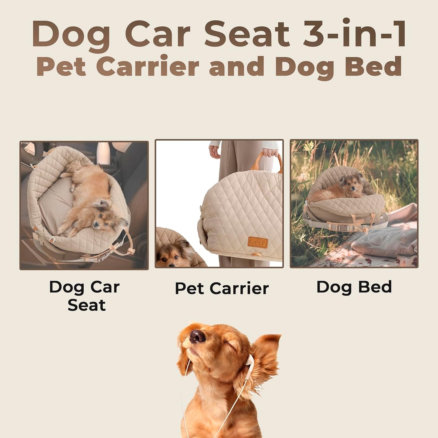 Dog Car Seat 3 in 1 Pet Bag, Waterproof and Removable