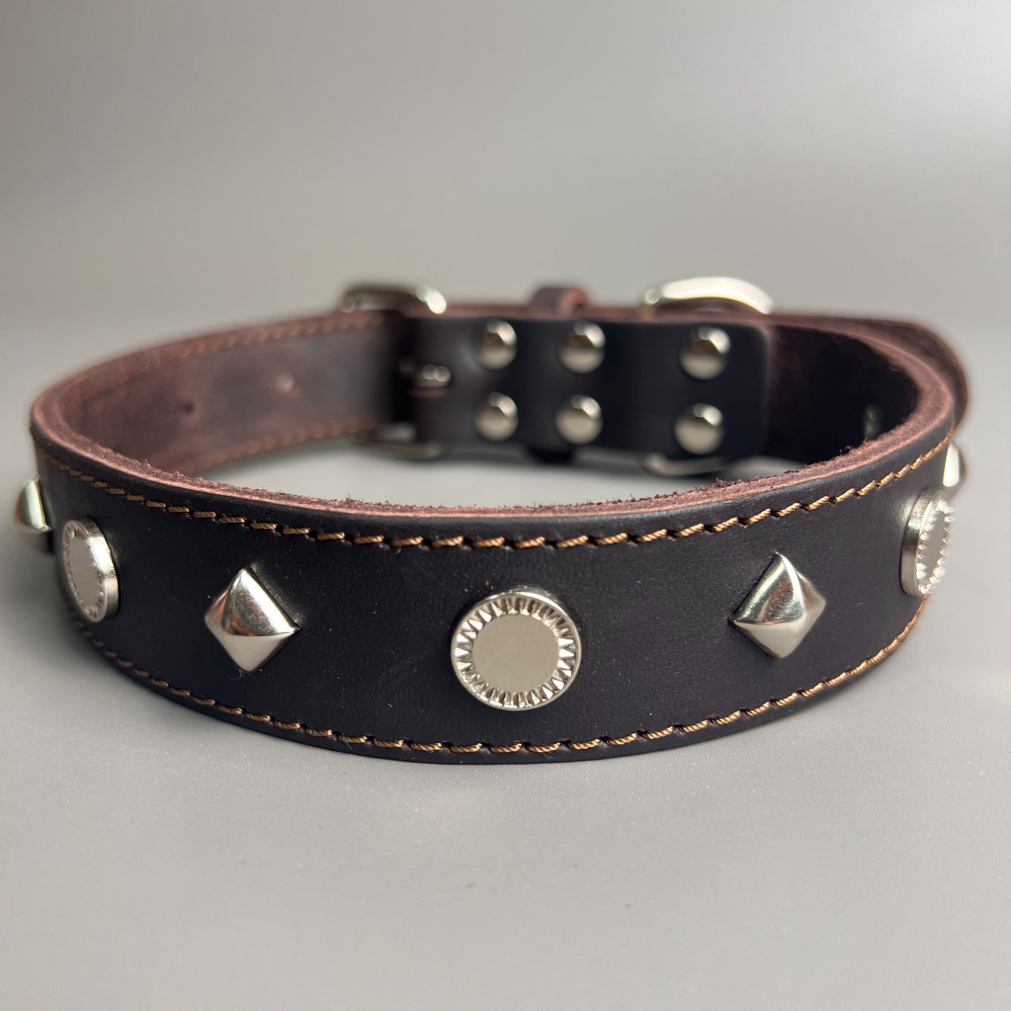 Genuine Leather Studded Dog Collar,  Handmade Thick Leather Pet Collar with Zinc Alloy Rivets