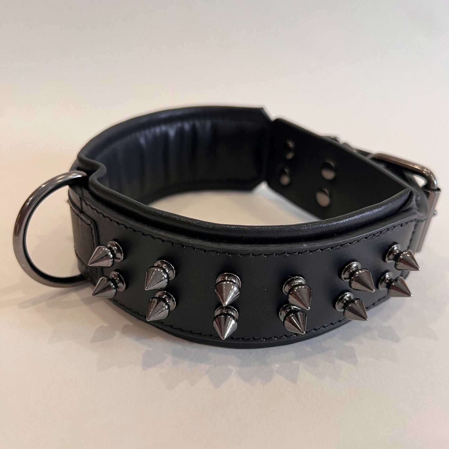 Black Punk Spiked Leather Dog Collar – Wide Retro Studded Design for Large Dogs