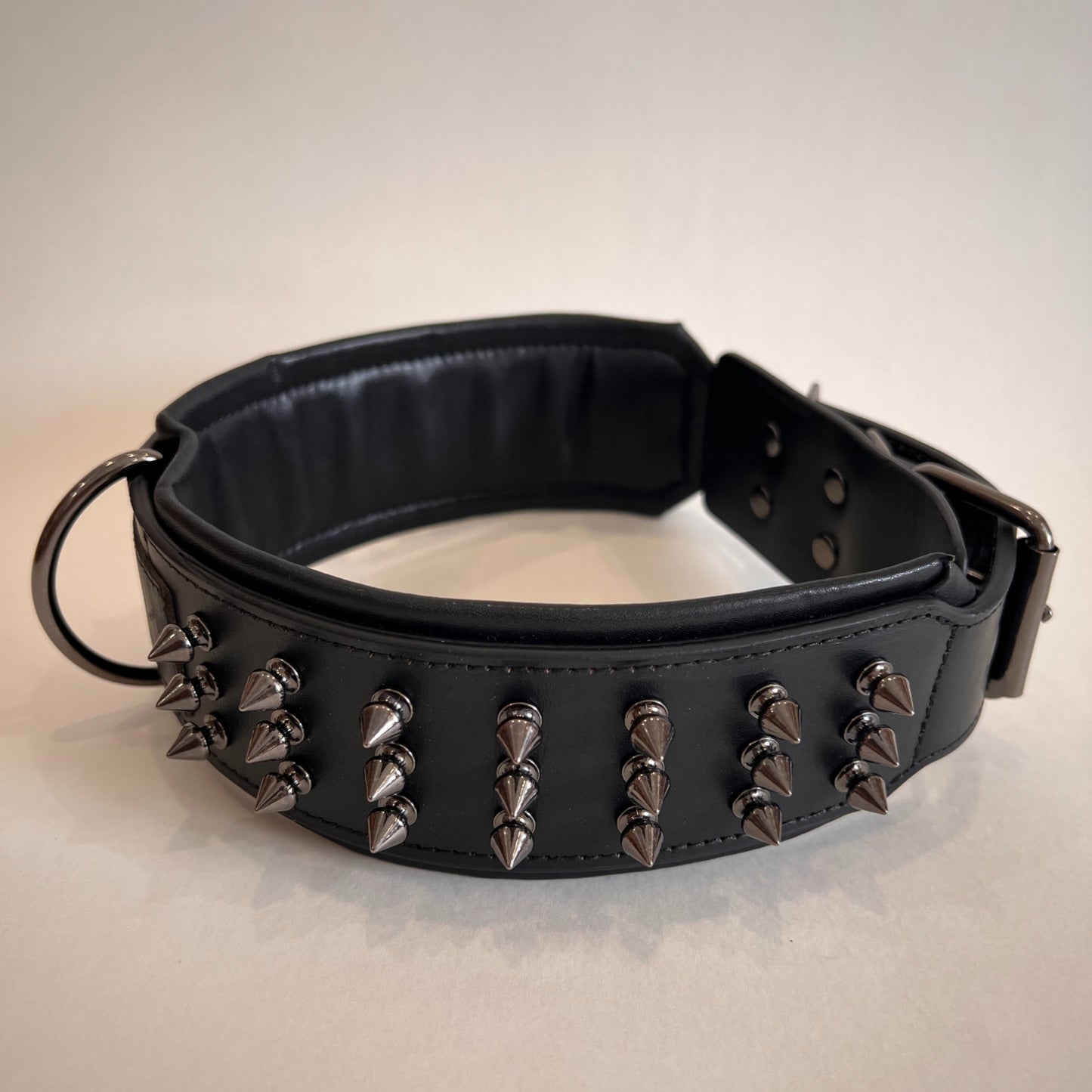 Black Punk Spiked Leather Dog Collar – Wide Retro Studded Design for Large Dogs