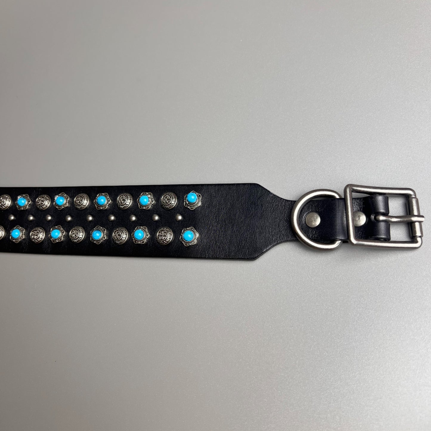 Genuine Leather Dog Collar Vintage Green Gem Studs Handmade Heavy Duty Anti-Pull Collar