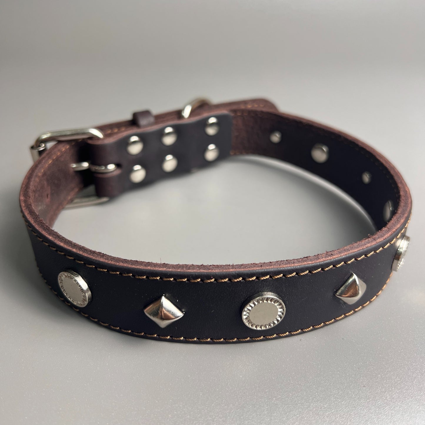 Genuine Leather Studded Dog Collar,  Handmade Thick Leather Pet Collar with Zinc Alloy Rivets