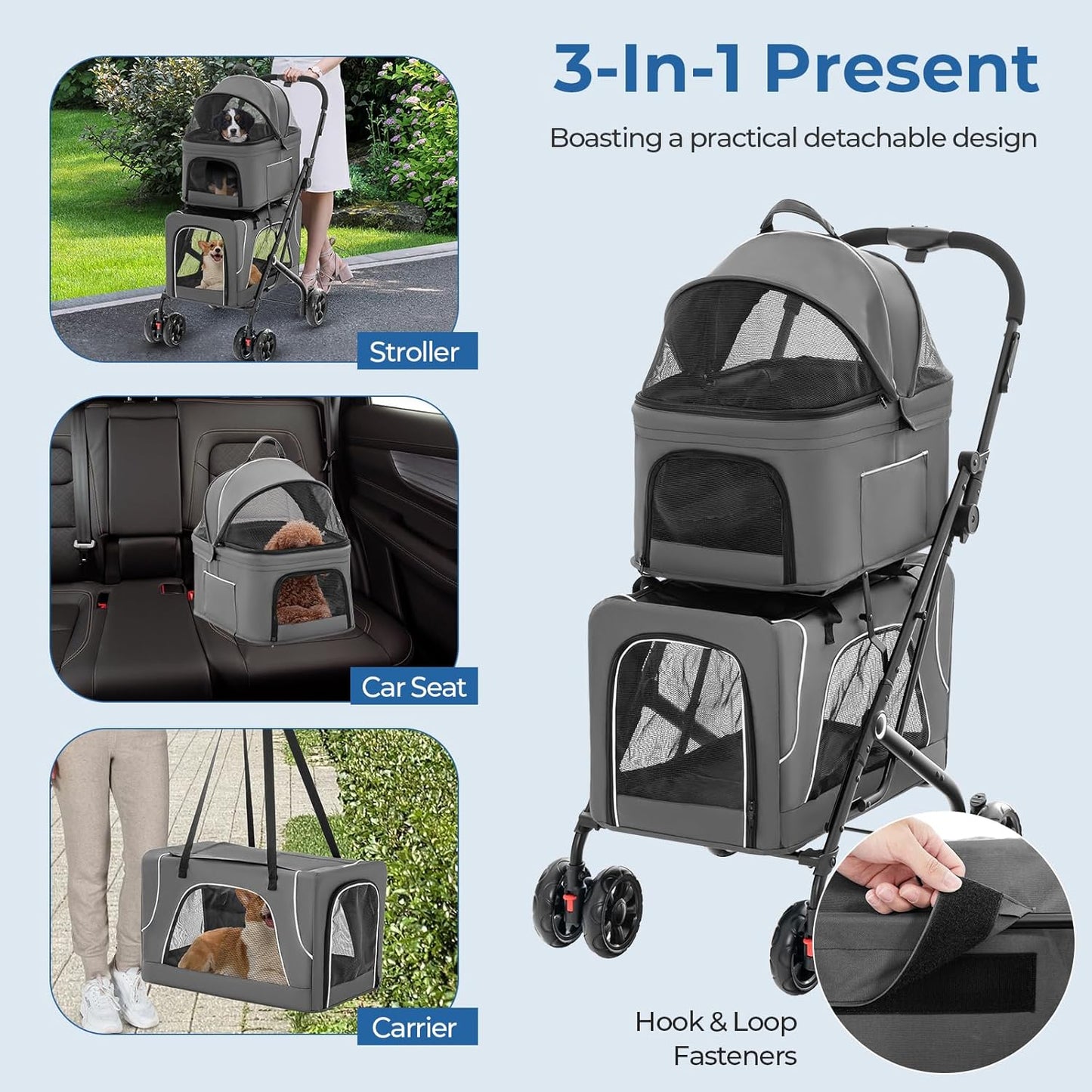 Pet stroller - 2 pets, foldable, suitable for small and medium dogs