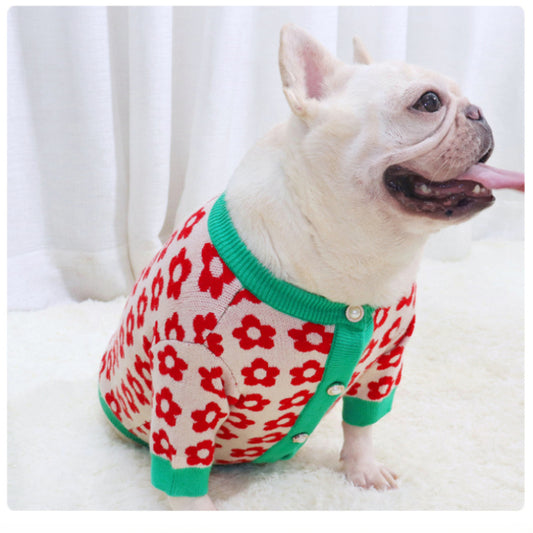 Dog Warm Clothes Cardigan Button Dog Sweater French Bulldog Pug