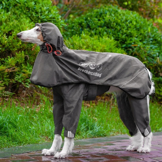 Dog raincoat waterproof one-piece raincoat for medium and large dogs with adjustable hood four-legged reflective raincoat