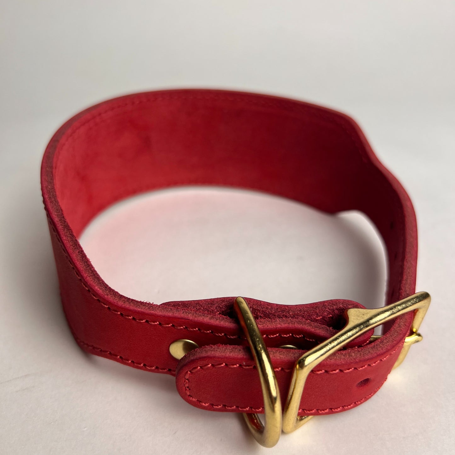 Premium Wide Leather Greyhound Collar – Full Grain Cowhide Dog Collar with Solid Brass Hardware