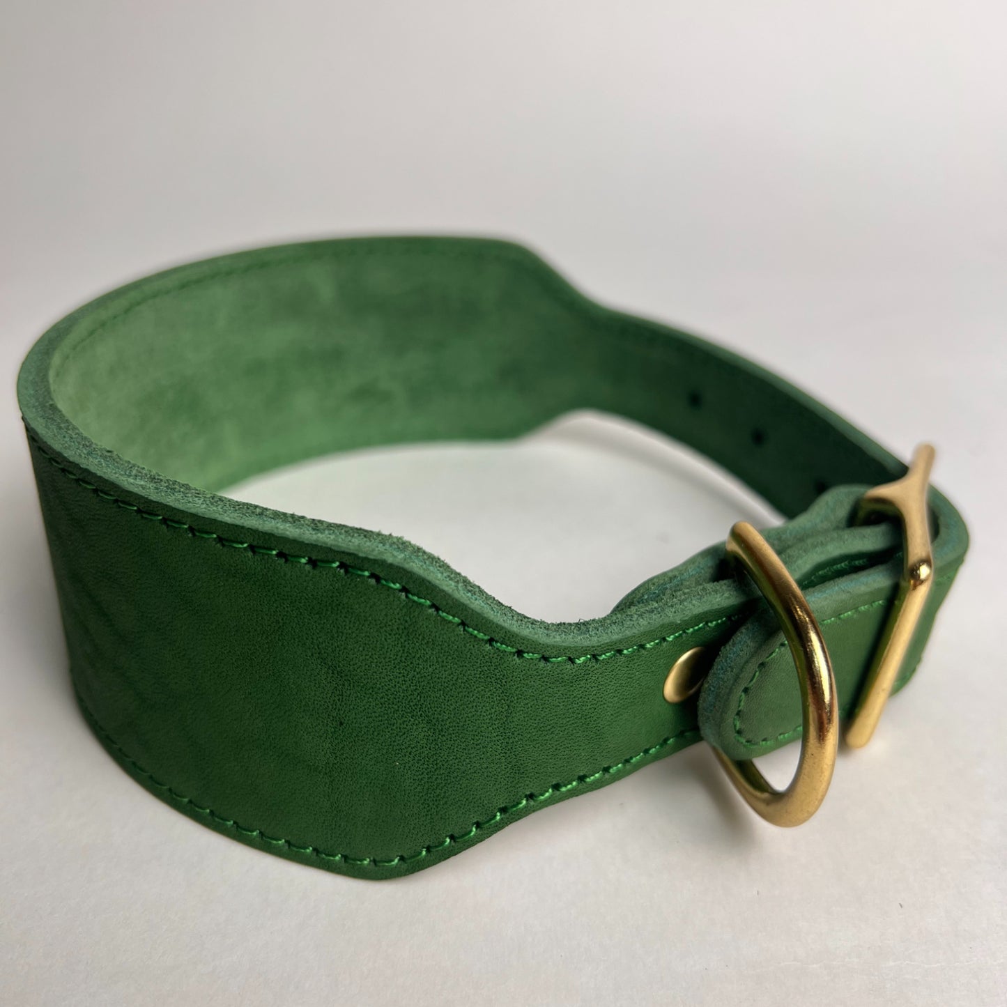 Vintage Greyhound Collar – Wide Genuine Leather Sighthound Dog Collar with Retro Brass Buckle