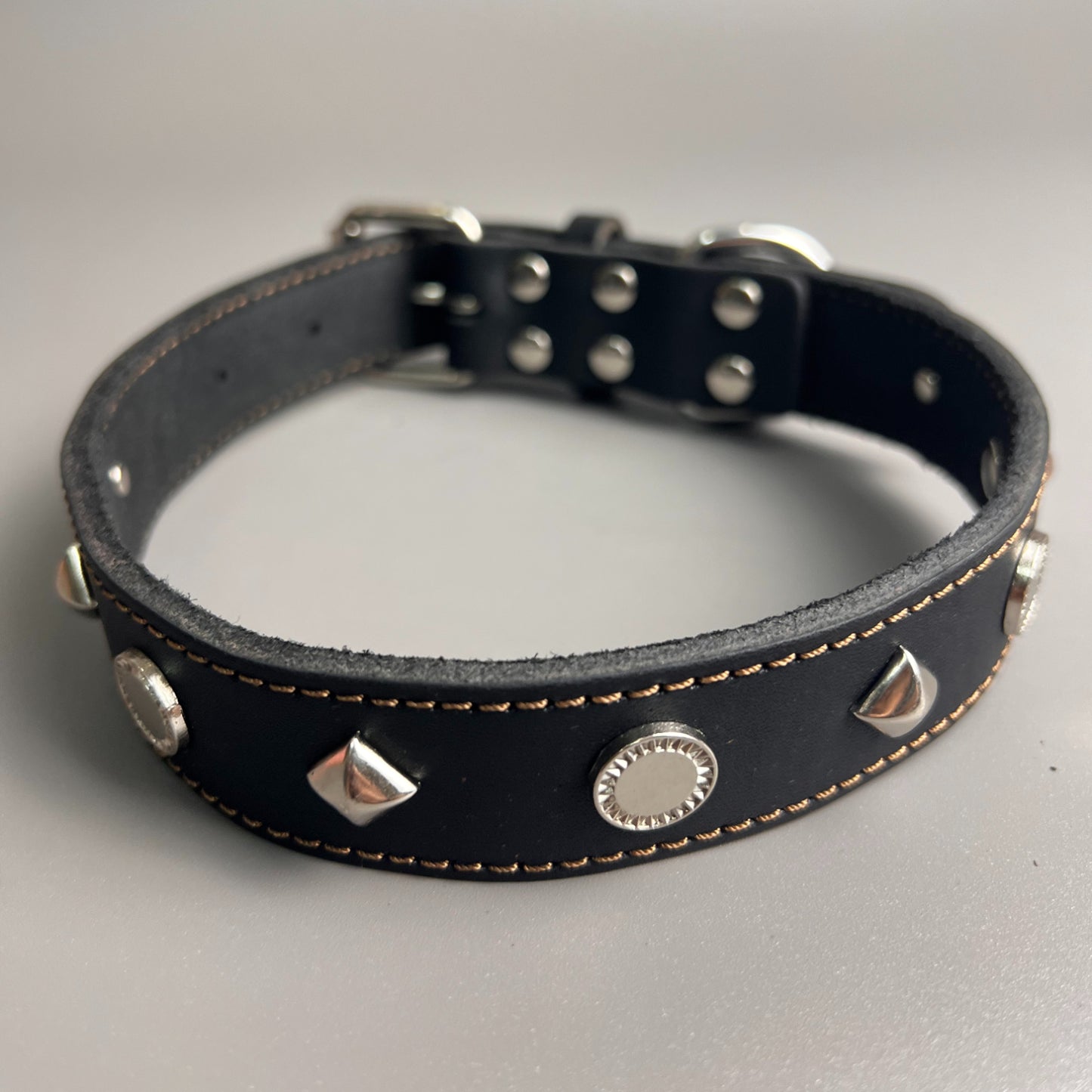 Genuine Leather Studded Dog Collar,  Handmade Thick Leather Pet Collar with Zinc Alloy Rivets