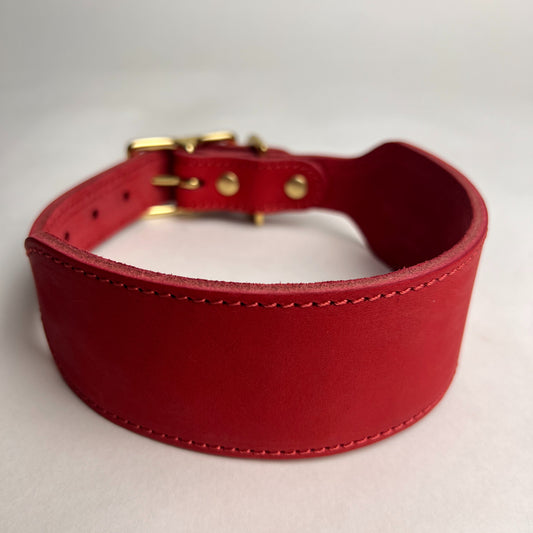 Premium Wide Leather Greyhound Collar – Full Grain Cowhide Dog Collar with Solid Brass Hardware